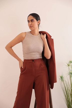 کت بلیزر قهوه ای زنانه پارچه Genel Markalar - کد 708209409