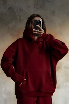 سوئیشرت زرشکی زنانه ساده YAKAMEL - کد 885137998