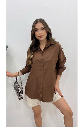 پیراهن قهوه ای زنانه اورسایز MODA - کد 885171141