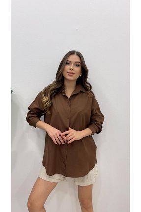 پیراهن قهوه ای زنانه اورسایز MODA - کد 885171141