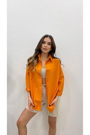 پیراهن نارنجی زنانه اورسایز MODA - کد 885165823