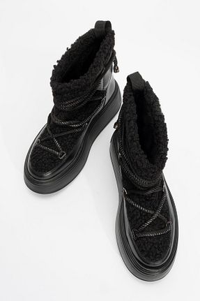 بوت برفی مشکی زنانه چرم مصنوعی luvishoes - کد 885212804