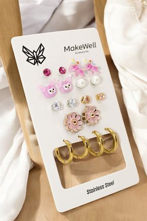 گوشواره استیل (فولاد) رنگی بچه گانه استیل ضد زنگ MakeWell - کد 885289359