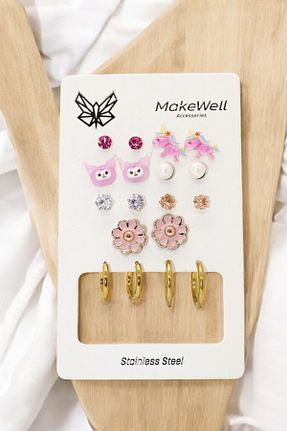 گوشواره استیل (فولاد) رنگی بچه گانه استیل ضد زنگ MakeWell - کد 885289359