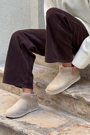 بوت / نیم بوت بژ زنانه پشمی NİŞANTAŞI SHOES - کد 773593620