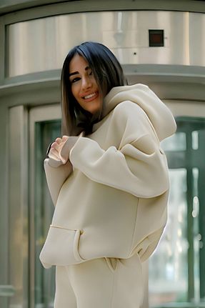 سوئیشرت بژ زنانه ساده YAKAMEL - کد 885393381