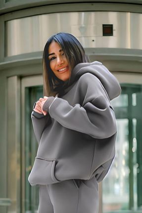 سوئیشرت طوسی زنانه ساده YAKAMEL - کد 885393506