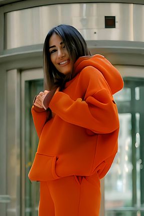 سوئیشرت نارنجی زنانه ساده YAKAMEL - کد 885393390