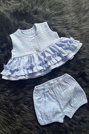 ست بالاتنه و پائین تنه آبی بچه گانه بافتنی Bertuğ Bebek - کد 738829993