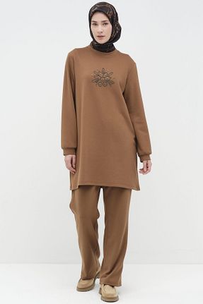 ست بالاتنه و پائین تنه حجاب قهوه ای زنانه رگولار Tuğba - کد 885411317