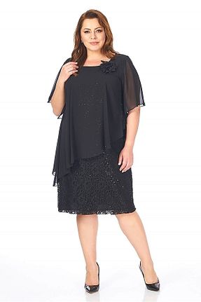 لباس مجلسی سایز بزرگ مشکی زنانه یقه مربعی 1fazlası - کد 398885756