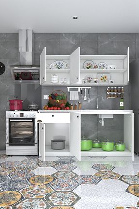 کابینت های آماده آشپزخانه سفید Suntalam Kenzlife - کد 744543223