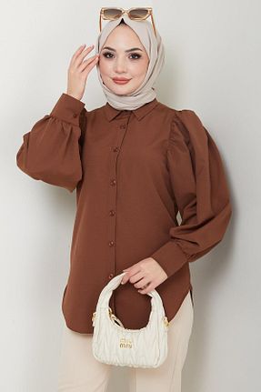 بلوز حجاب قهوه ای زنانه رگولار hafsamina - کد 885516950