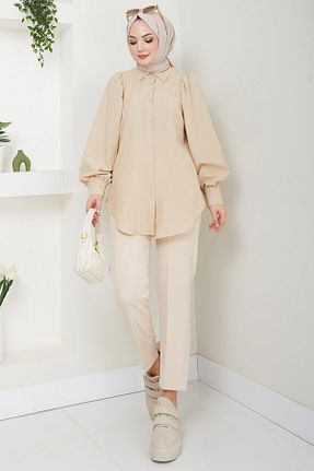 بلوز حجاب بژ زنانه رگولار hafsamina - کد 885517216