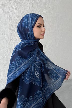 شال آبی زنانه ابریشم Byedauzunlar - کد 885527346
