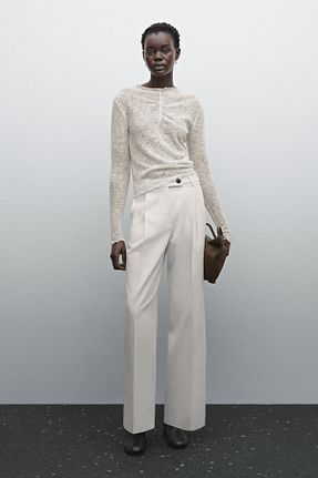 شلوار بژ زنانه پنبه ای Massimo Dutti - کد 885526430