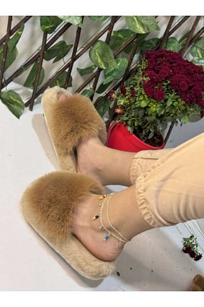دمپائی خانگی قهوه ای زنانه مخملی olgun slipper - کد 867009451
