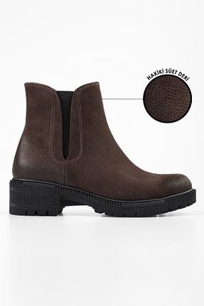 بوت / نیم بوت قهوه ای زنانه چرم خالص Shoeberry - کد 784908071