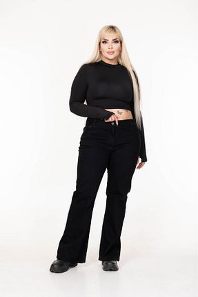 شلوار جین سایز بزرگ مشکی زنانه پاچه اسپانیولی EYLÜLXXL - کد 885598499