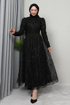 لباس مجلسی حجاب مشکی زنانه یقه ایستاده giz astore - کد 885643689