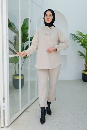 ست بالاتنه و پائین تنه بژ زنانه بافتنی LOCCO - کد 885637823