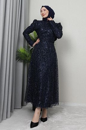 لباس مجلسی حجاب سرمه ای زنانه یقه ایستاده giz astore - کد 885643548