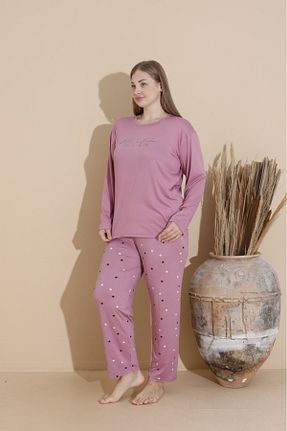 ست لباس راحتی سایز بزرگ بنفش زنانه طرح دار Temporium - کد 885679662