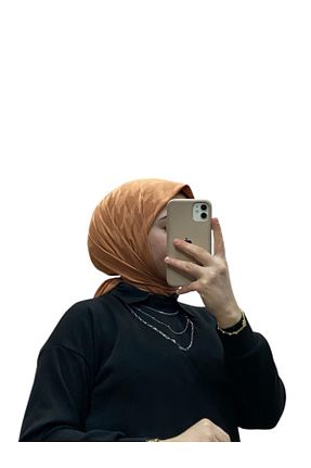 روسری قهوه ای کرپ ساتن ابریشم LOSYANA - کد 885677746