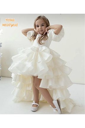 لباس مجلسی و فارغ التحصیلی سفید بچه گانه آستین بادکنکی Kids - کد 885779286