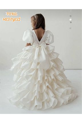 لباس مجلسی و فارغ التحصیلی سفید بچه گانه آستین بادکنکی Kids - کد 885779286