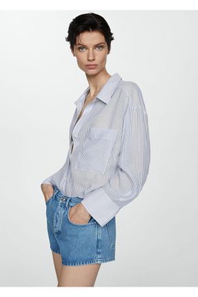 پیراهن آبی زنانه اورسایز MANGO - کد 822182512
