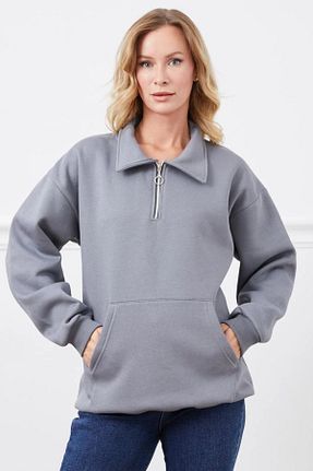 سوئیشرت طوسی زنانه ساده Butik - کد 885882850