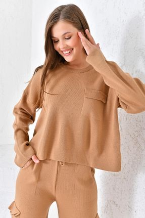 ست بالاتنه و پائین تنه قهوه ای زنانه بافتنی Lujiz - کد 885906818