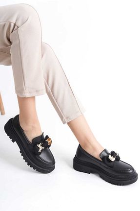 کفش لوفر مشکی زنانه چرم لاکی Zaza moda - کد 885905334