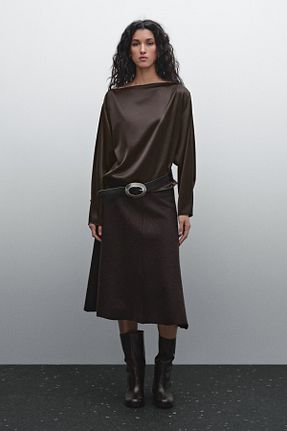 بلوز قهوه ای زنانه ساده Massimo Dutti - کد 884894532