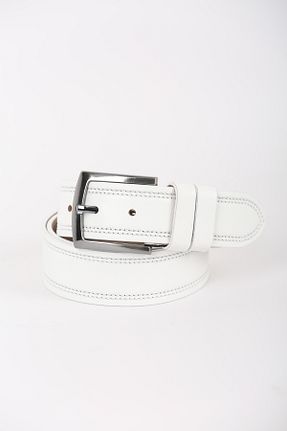 کمربند سفید مردانه چرم خالص KASVA DERİ - کد 885912505