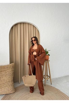 ست بالاتنه و پائین تنه قهوه ای زنانه بافتنی MAGGAZA - کد 885931444