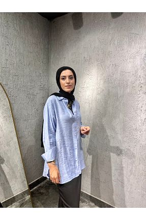 پیراهن حجاب آبی زنانه اورسایز HAZEF - کد 885947143