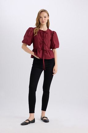 بلوز زرشکی زنانه ساده Defacto - کد 864607101