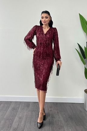 لباس مجلسی و فارغ التحصیلی زرشکی زنانه رگولار giyimmasalı - کد 885991191