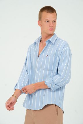 پیراهن آبی مردانه اورسایز walat - کد 842940954