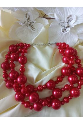گردنبند جواهر قرمز زنانه مروارید İPAR AKSESUAR - کد 886236993