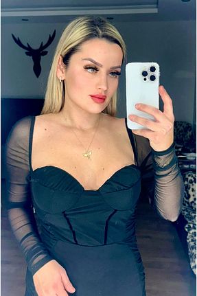 لباس مشکی زنانه مخمل AFRODİTE BOUTIQUE - کد 886241638