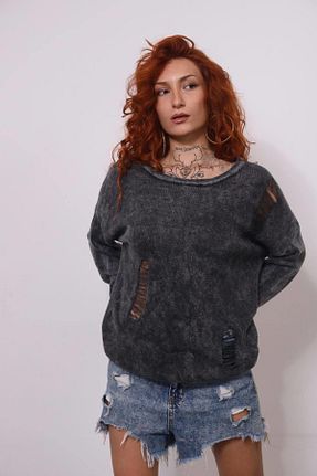 بلوز طوسی زنانه ساده Şaman Butik - کد 886278180