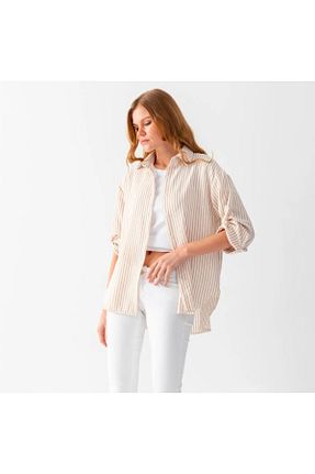 پیراهن بژ زنانه اورسایز DragonFly Moda - کد 886354096