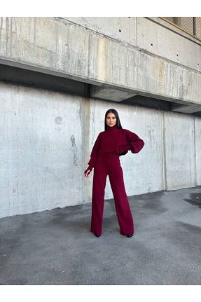 ست بالاتنه و پائین تنه زرشکی زنانه تریکو Kedi Fashion - کد 886541187