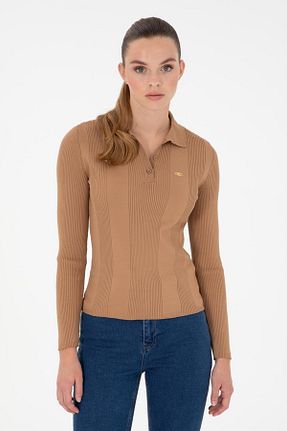 پلیور قهوه ای زنانه ساده U.S. Polo Assn. - کد 886558370