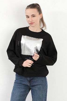 سوئیشرت مشکی زنانه چاپی GİYSA - کد 886596821