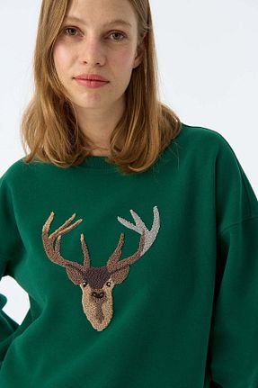 سوئیشرت سبز زنانه نقش دار / کار شده WWF Market - کد 886694760