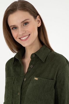پیراهن خاکی زنانه یقه پیراهنی U.S. Polo Assn. - کد 886704757